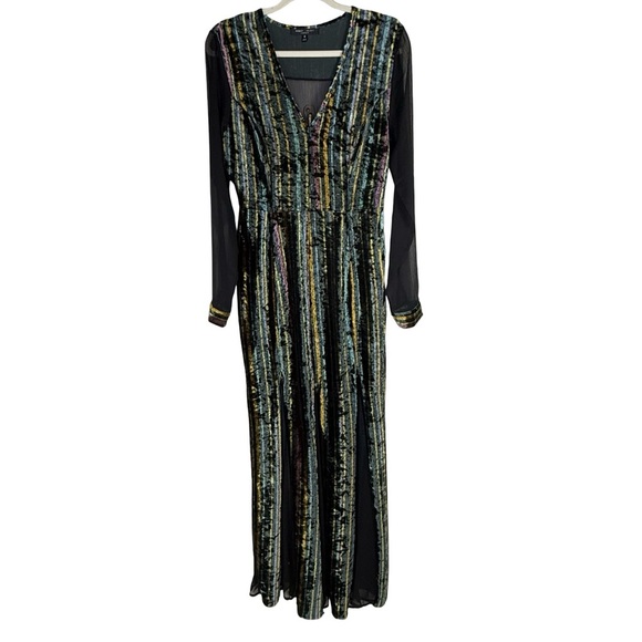 Romeo & Juliet Couture Velvet Mesh Maxi Dress Multicolor Metallic Size Medium - Picture 4 of 15